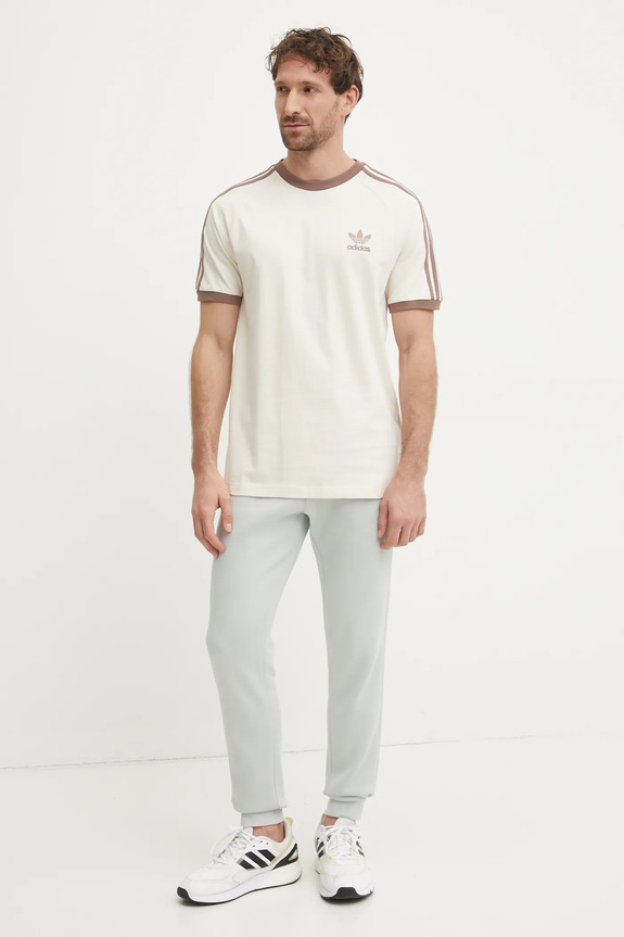 Bavlněné tričko adidas Originals 3-Stripes JN7020 béžová SS25