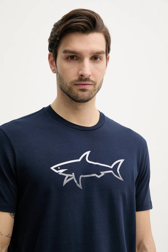 Bavlnené tričko Paul&Shark potlač tmavomodrá 25411078