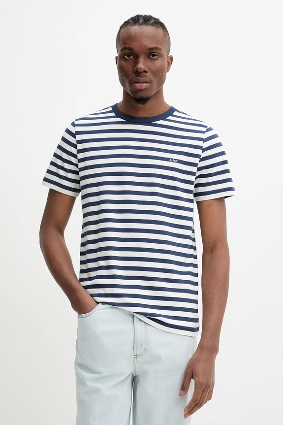 A.P.C. t-shirt in cotone t-shirt standard apc brode raye regolare blu navy COHBZ.M26419