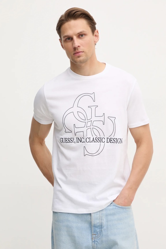 Guess tricou din bumbac print alb M5RI59.K9RM1