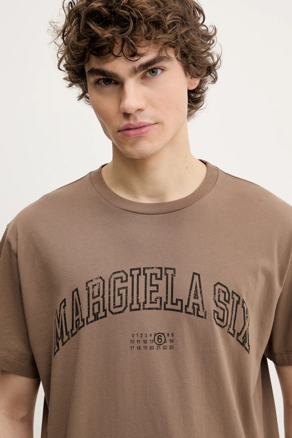 Βαμβακερό μπλουζάκι MM6 Maison Margiela καφέ SH0GC0046
