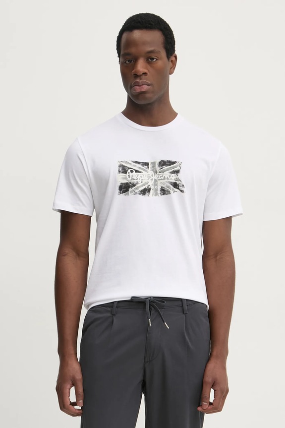 Bavlnené tričko Pepe Jeans FLAG BW potlač biela PM509720