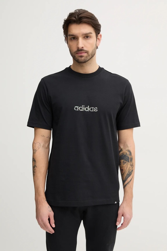 Bavlněné tričko adidas Camo potisk černá JN1403