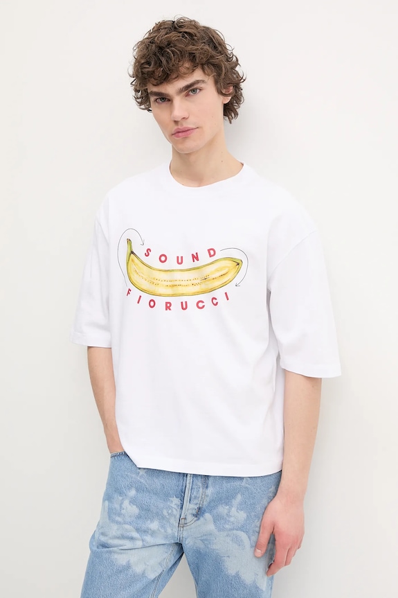 Памучна тениска Fiorucci Banana Sound Print Regular Fit T-Shirt свободна бял U02SPTSH323CJ01WH04