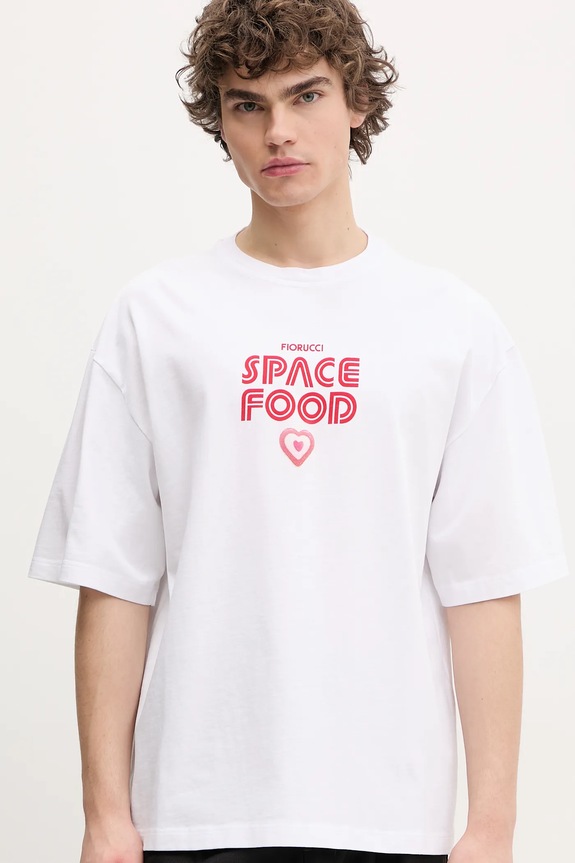 Fiorucci t-shirt in cotone Space Food Print Relaxed Fit T-Shirt rilassato bianco U02SPTSH101CJ01WH03