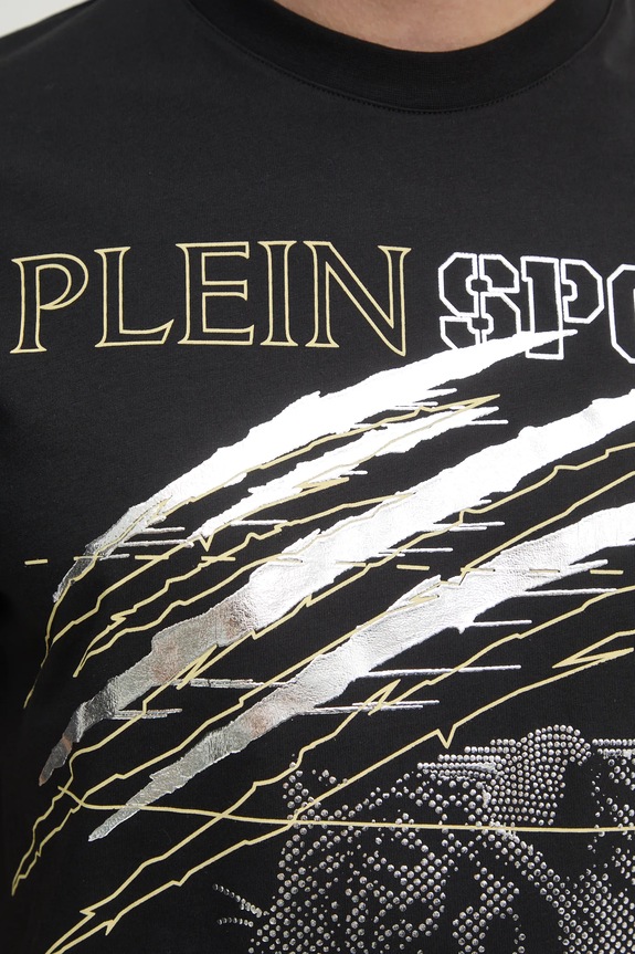 Βαμβακερό μπλουζάκι PLEIN SPORT SAEC.MTK8006.STE001N μαύρο