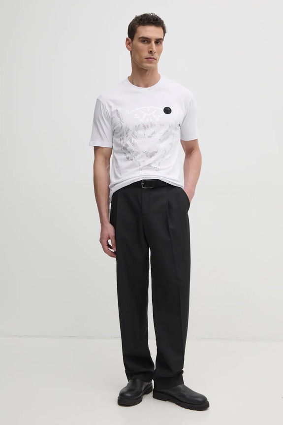 Βαμβακερό μπλουζάκι PLEIN SPORT SAEC.MTK8009.STE001N λευκό SS25