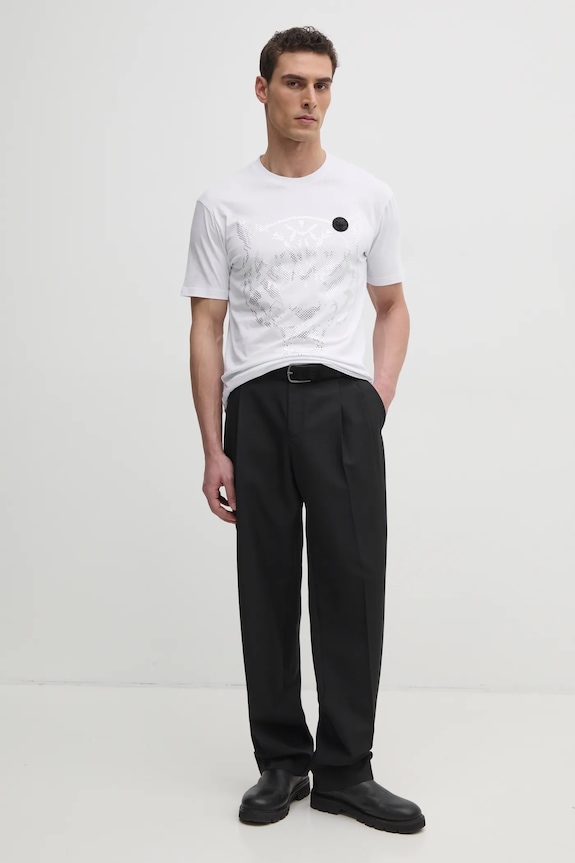 Βαμβακερό μπλουζάκι PLEIN SPORT SAEC.MTK8009.STE001N λευκό SS25