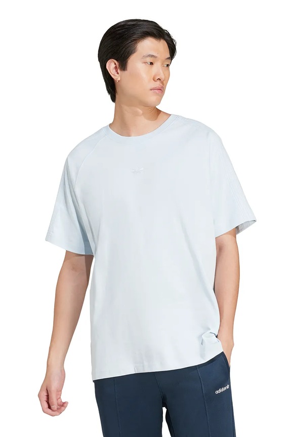 Bavlněné tričko adidas Originals Premium Essentials Tee kulatý modrá JD3280