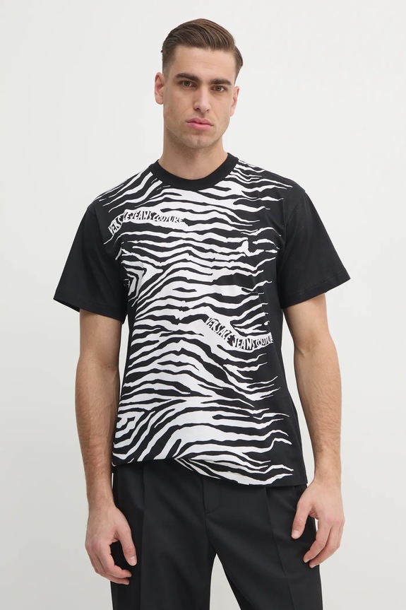 Versace Jeans Couture t-shirt bawełniany wzorzyste czarny 78GAH6RZ.JS463