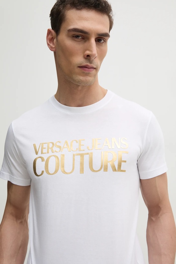 Versace Jeans Couture tricou din bumbac alb 78GAHT05.CJ00T