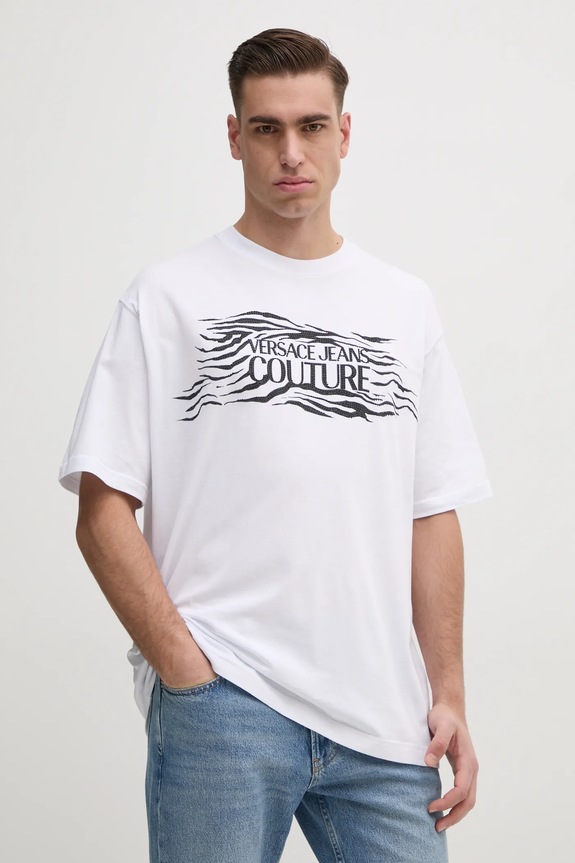 Versace Jeans Couture t-shirt bawełniany aplikacja biały 78GAH6L1.J0001