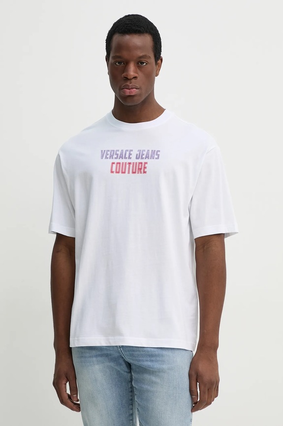 Versace Jeans Couture t-shirt bawełniany nadruk biały 78GAHC02.CJ01C