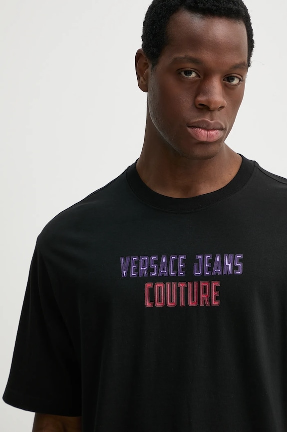 Pamučna majica Versace Jeans Couture crna 78GAHC02.CJ01C
