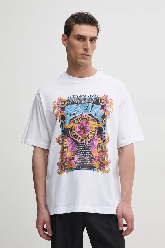 Versace Jeans Couture t-shirt bawełniany nadruk biały 78GAHC03.CJ01C
