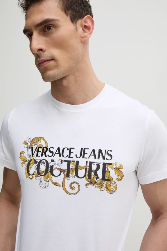 Versace Jeans Couture tricou din bumbac 78GAHC05.CJ01C alb SS25