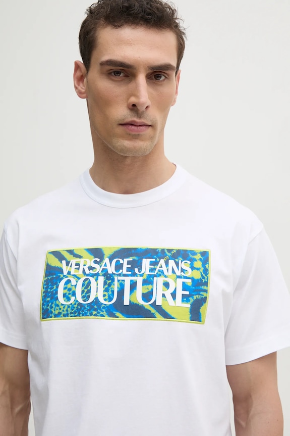 Bavlnené tričko Versace Jeans Couture biela 78GAHE04.CJ00E