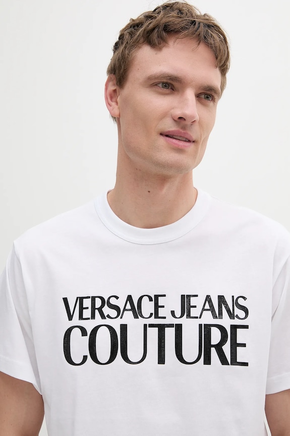 Βαμβακερό μπλουζάκι Versace Jeans Couture λευκό 78GAHE05.CJ00E