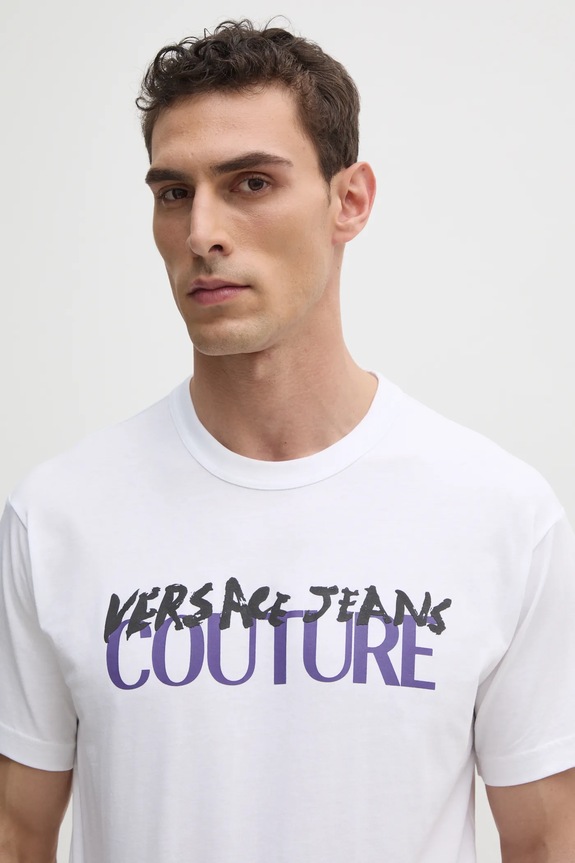 Versace Jeans Couture t-shirt bawełniany nadruk biały 78GAHE06.CJ00E