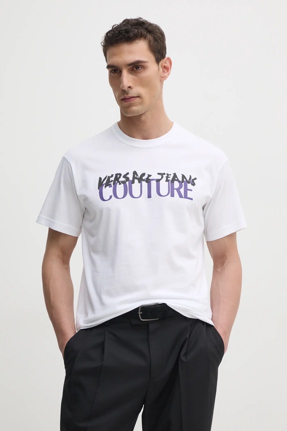 Versace Jeans Couture t-shirt bawełniany biały 78GAHE06.CJ00E