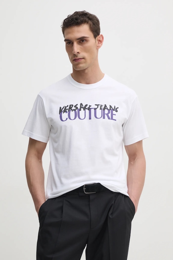 Versace Jeans Couture t-shirt bawełniany biały 78GAHE06.CJ00E
