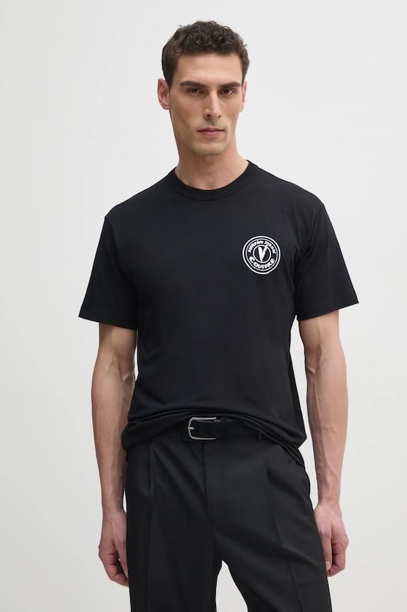 Versace Jeans Couture tricou din bumbac print negru 78GAHE07.CJ00E