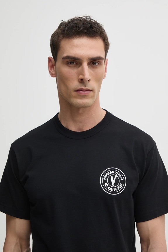 Versace Jeans Couture tricou din bumbac negru 78GAHE07.CJ00E