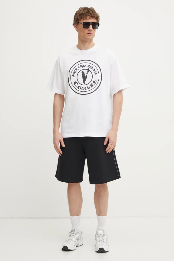 Versace Jeans Couture t-shirt bawełniany 78GAHE08.CJ00E biały SS25