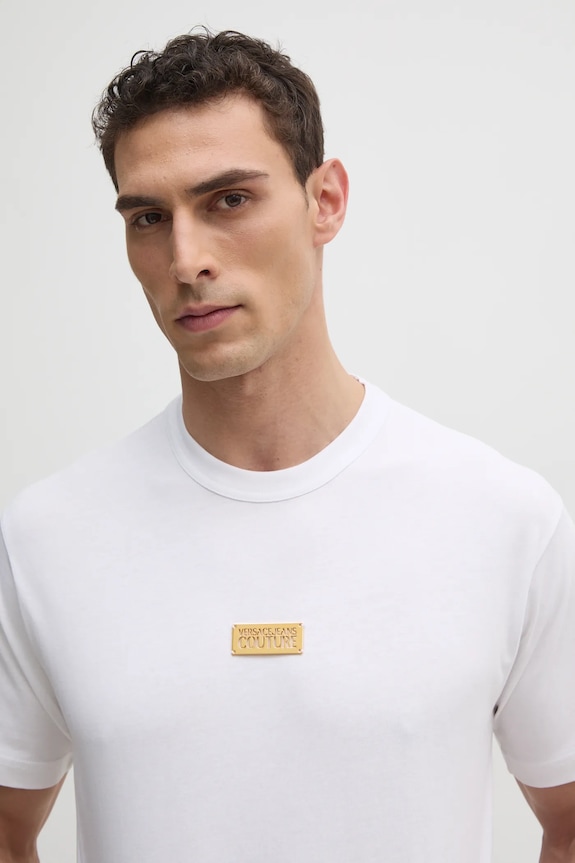 Βαμβακερό μπλουζάκι Versace Jeans Couture βαμβάκι λευκό 78GAHT08.CJ00T