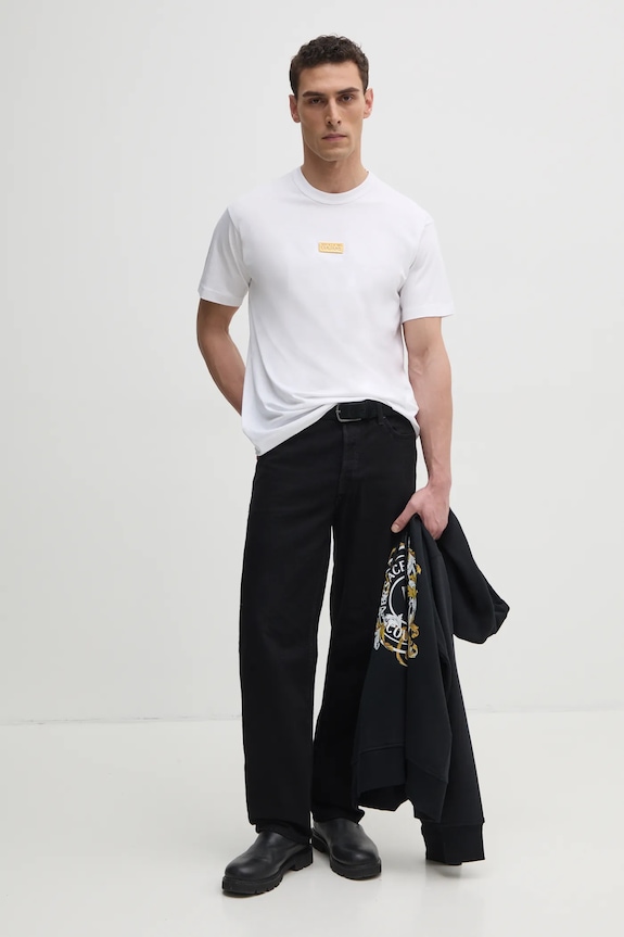 Βαμβακερό μπλουζάκι Versace Jeans Couture λευκό 78GAHT08.CJ00T