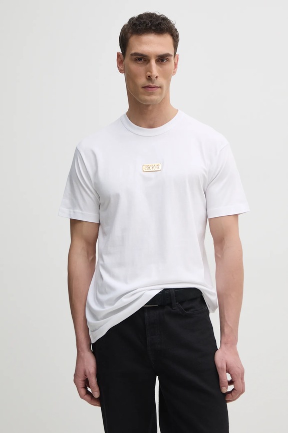 Βαμβακερό μπλουζάκι Versace Jeans Couture 78GAHT08.CJ00T λευκό
