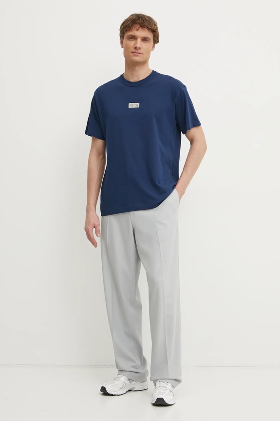 Bavlnené tričko Versace Jeans Couture 78GAHT08.CJ00T tmavomodrá SS25