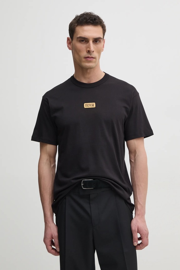 Βαμβακερό μπλουζάκι Versace Jeans Couture βαμβάκι μαύρο 78GAHT08.CJ00T