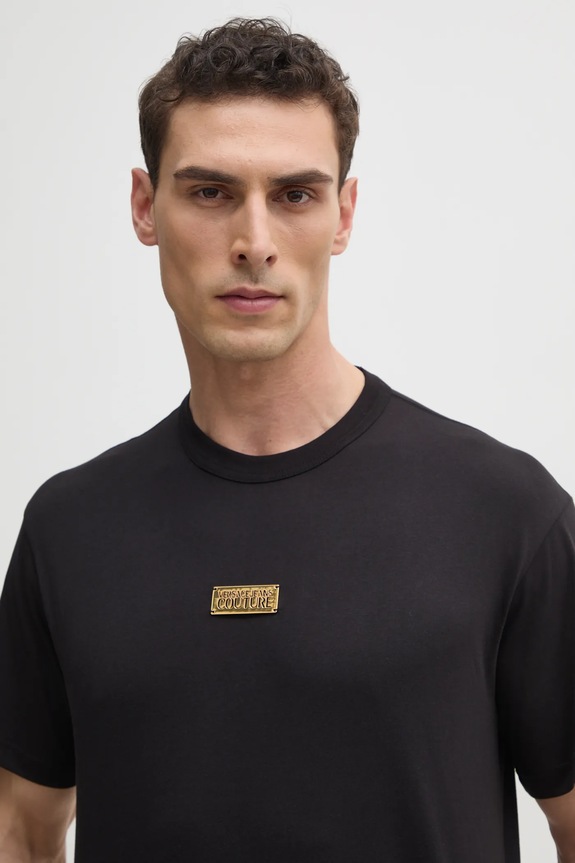 Βαμβακερό μπλουζάκι Versace Jeans Couture μαύρο 78GAHT08.CJ00T