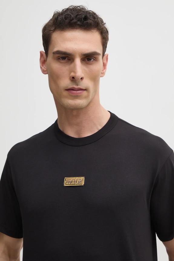 Βαμβακερό μπλουζάκι Versace Jeans Couture μαύρο 78GAHT08.CJ00T