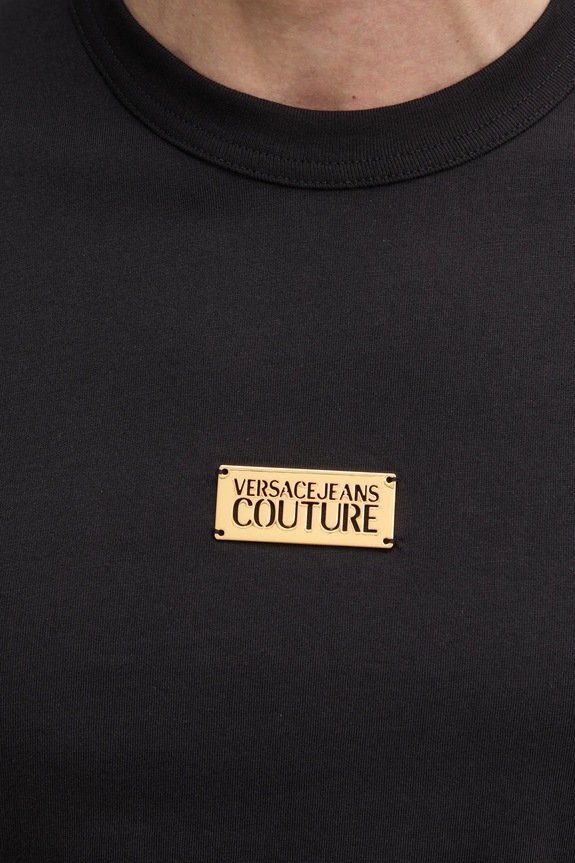 Βαμβακερό μπλουζάκι Versace Jeans Couture 78GAHT08.CJ00T μαύρο