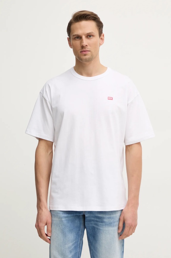 Diesel oversize tričko pánske bavlnené T-BOXT-R30 T-SHIRT jednofarebný biela A16400.0QIAM