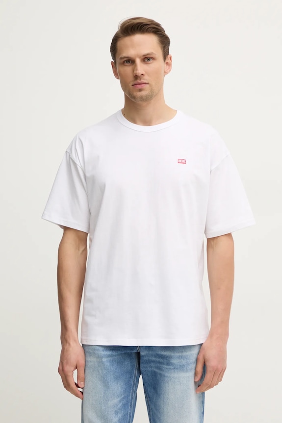 Diesel oversize tričko pánske bavlnené T-BOXT-R30 T-SHIRT jednofarebný biela A16400.0QIAM