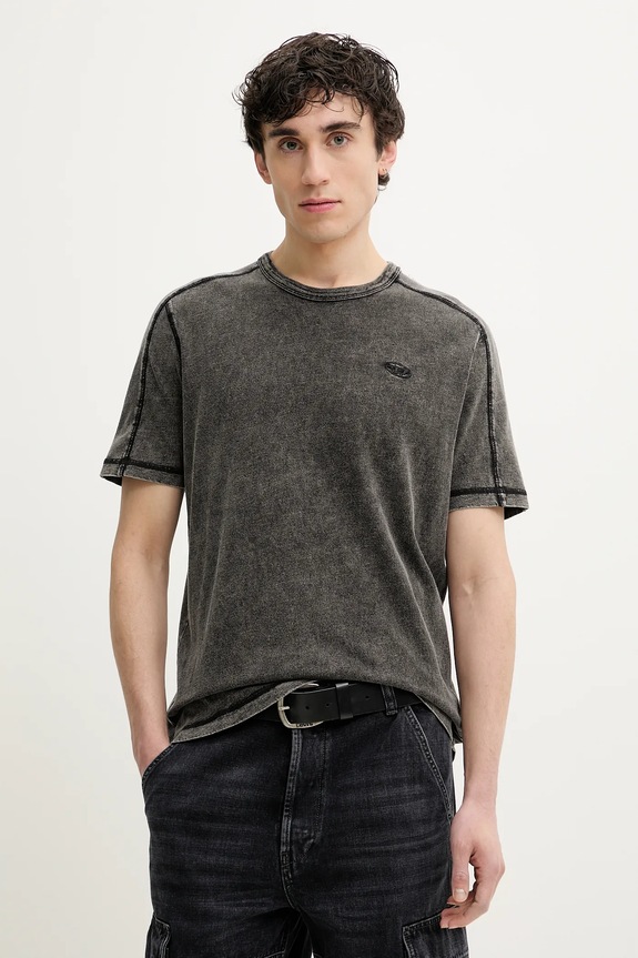 Βαμβακερό μπλουζάκι Diesel T-ADJIND T-SHIRT κανονικό γκρί A16407.0QJAH