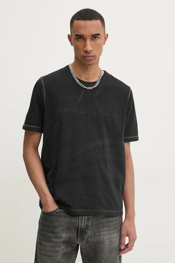 Tričko Diesel T-ADJUST-R13 T-SHIRT kulatý černá A16428.0LJBS