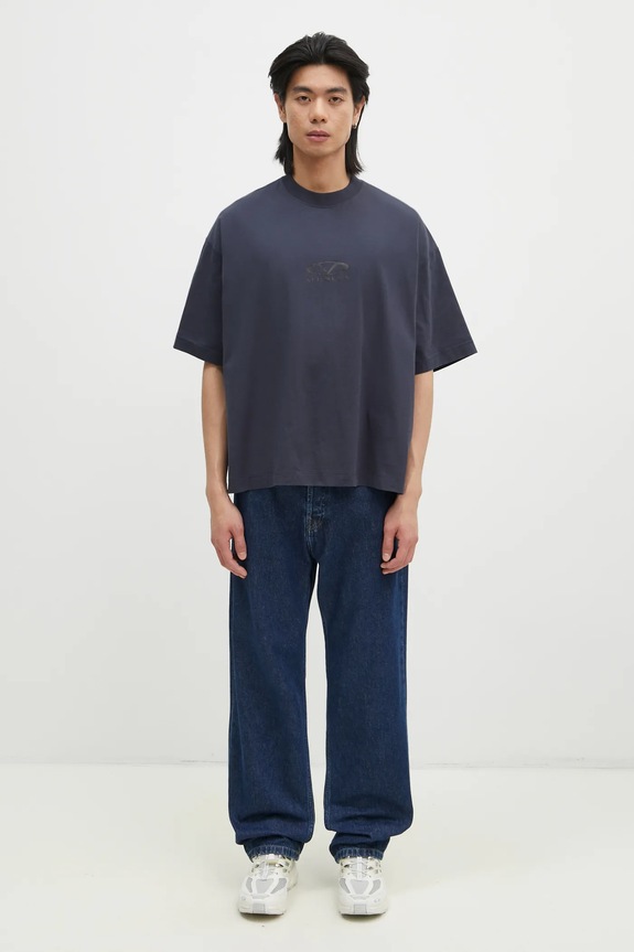 Хлопковая футболка VETEMENTS Oval Logo Cropped Boxy UA66TR600N тёмно-синий