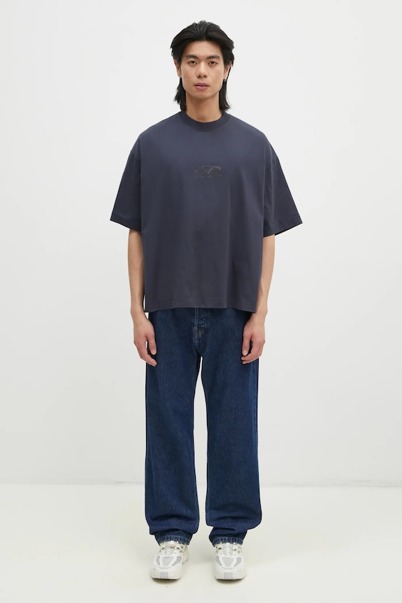 Хлопковая футболка VETEMENTS Oval Logo Cropped Boxy UA66TR600N тёмно-синий