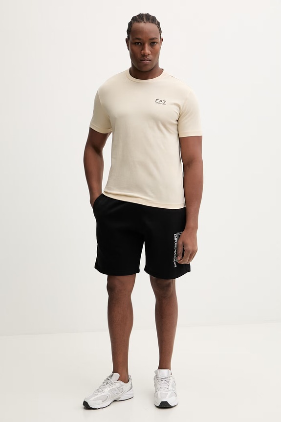 Bavlněné tričko EA7 Emporio Armani AF10375.7M000567 béžová SS26