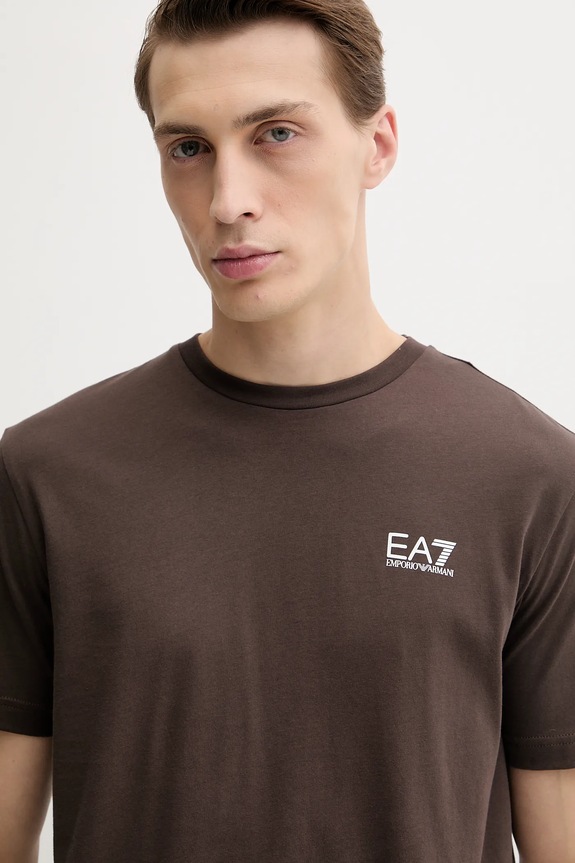 Βαμβακερό μπλουζάκι EA7 Emporio Armani καφέ AF10375.7M000567