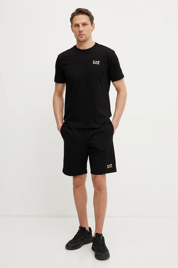 Βαμβακερό μπλουζάκι EA7 Emporio Armani AF10375.7M000567 μαύρο SS26