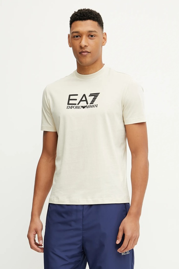EA7 Emporio Armani t-shirt bawełniany nadruk beżowy AF10375.7M000224