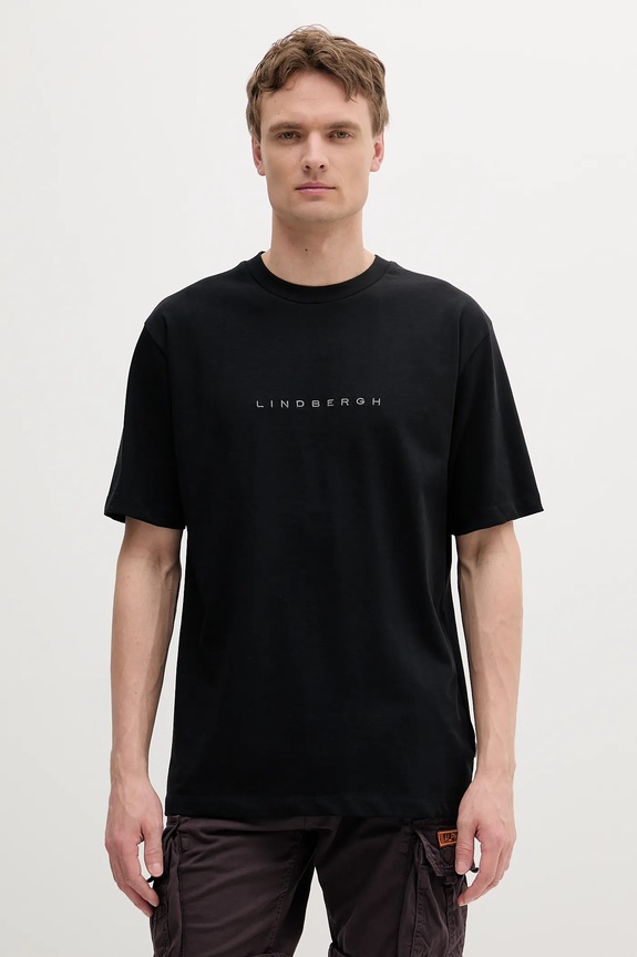 Lindbergh t-shirt bawełniany bawełna czarny 30.400120B.BLACK