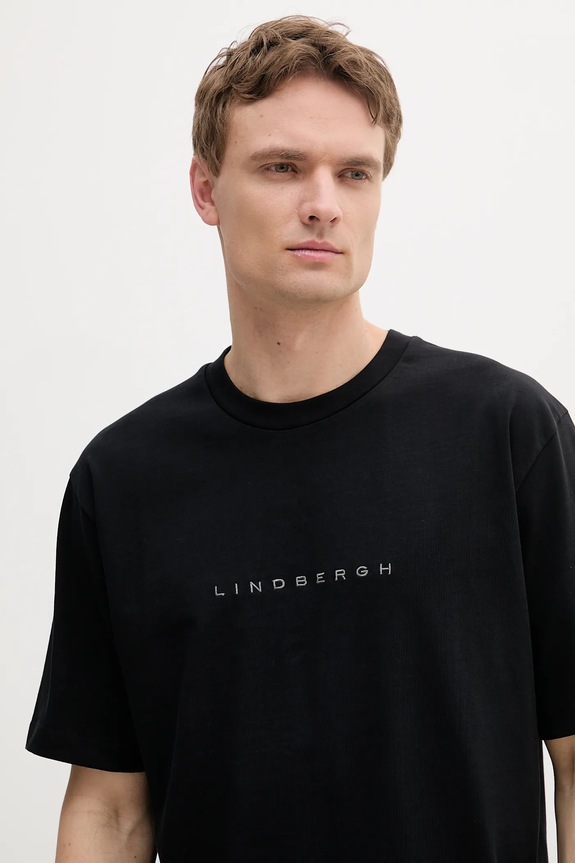 Lindbergh t-shirt bawełniany czarny 30.400120B.BLACK