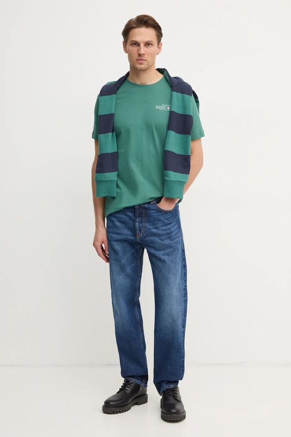 Pamučna majica Gant 2044017 zelena SS25