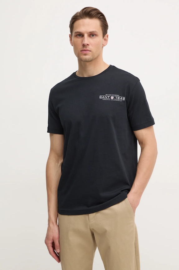 Gant t-shirt bawełniany nadruk czarny 2044017